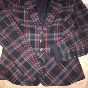 Two button Navy Blue Plaid Peplum Blazer